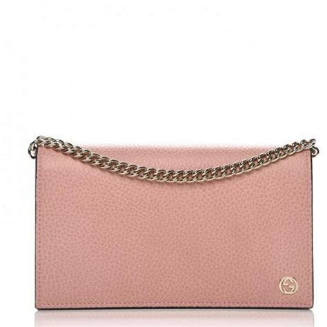 Gucci Soft Pink Dollar Calf Pebbled Leather Wallet Chain Purse 